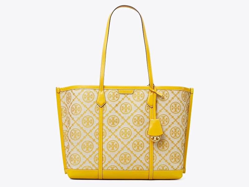 6689 TORY BURCH Perry T Monogram Triple Compartment Tote GOLDFINCH |
