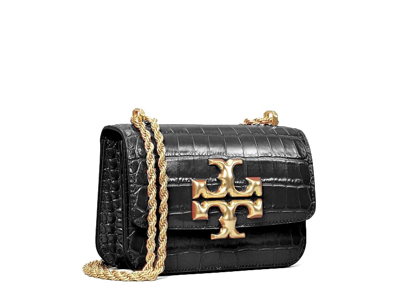 7021 TORY BURCH Eleanor Croco Small Shoulder Bag BLACK |