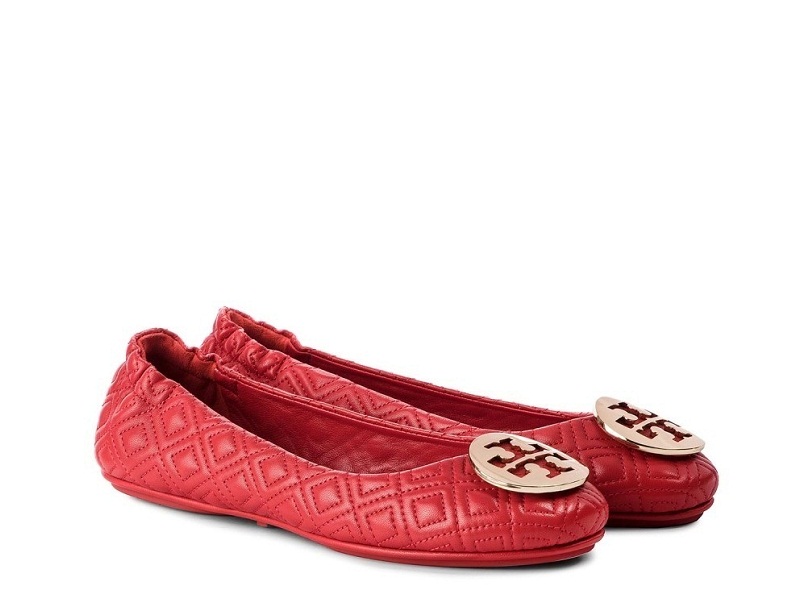 11916 TORY BURCH Minnie Quilted Ballet Flats BRILLIANT RED |