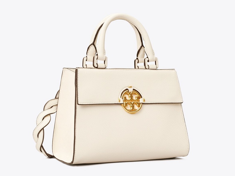 Tory Burch White & Tory Navy Basket-Weave Open-Dome Robinson Satchel, Best  Price and Reviews