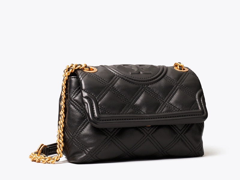 Fleming Small Leather Shoulder Bag in Black - Tory Burch